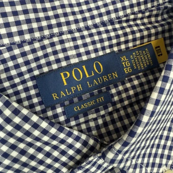 Polo Ralph Lauren Classic Fit Stretch Poplin Shirt Navy Gingham Check Sz XL NEW